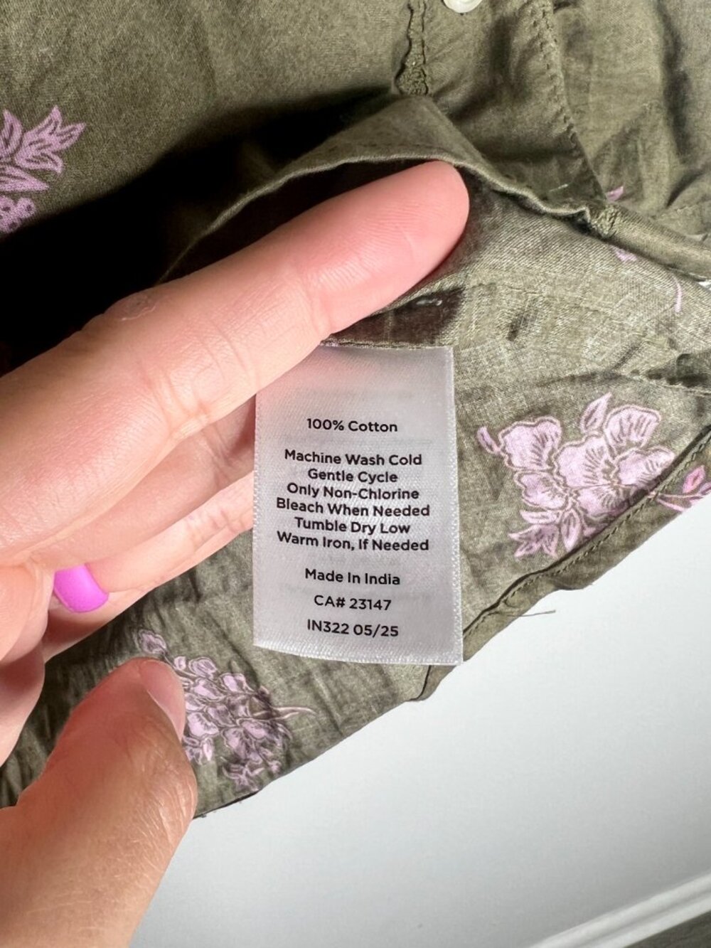 Talbots Lace Trim Shirt in Floral Clusters Cottagecore Olive Granola Girl Sz MP - Picture 5 of 6